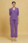 Zosia_Purple Exaggerated Collar Pintucked Shirt And Pant Co-ord Set  _Online_at_Aza_Fashions