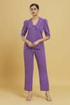 Buy_Zosia_Purple Exaggerated Collar Pintucked Shirt And Pant Co-ord Set  _Online_at_Aza_Fashions