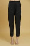 Shop_Rohit Gandhi + Rahul Khanna_Black Satin Plain Straight Trouser _Online_at_Aza_Fashions