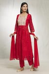 Buy_Samyukta Singhania_Red Kurta Chanderi Silk Embroidered Sequin And Thread Work Anarkali Pant Set _Online_at_Aza_Fashions