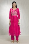Adara Khan_Pink Anarkali Chanderi Silk Embroidered Sequin Round Yoke Pant Set_Online_at_Aza_Fashions