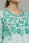 Adara Khan_Green Cotton Print Marble Round Blossom Embroidered Yoke Tunic_at_Aza_Fashions