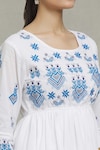 Adara Khan_White Cotton Embroidery Ethnic Floral Round Tunic_at_Aza_Fashions