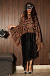 Buy_Tasuvure_Black Velvet Round Slip Easy Midi Dress With Floral Fringed Cape  _at_Aza_Fashions