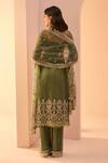 LASHKARAA_Green Net Embroidery Zari Round Mughal Kurta Palazzo Set _Online_at_Aza_Fashions