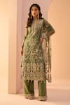 Buy_LASHKARAA_Green Net Embroidery Zari Round Mughal Kurta Palazzo Set _Online_at_Aza_Fashions