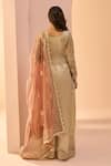 LASHKARAA_Green Net Embroidery Zari Notched Thread Kurta Palazzo Set_Online_at_Aza_Fashions