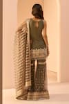 Lashkaraa_Grey Net Embroidery Thread Round Checkered Kurta Gharara Set _Online_at_Aza_Fashions
