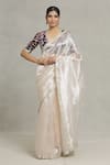 Buy_Pranay Baidya_Silver Tissue Embellished Sequin And Zari Lace Metallic Bordered Saree _at_Aza_Fashions