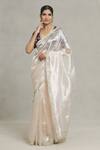 Pranay Baidya_Silver Tissue Embellished Sequin And Zari Lace Metallic Bordered Saree _Online_at_Aza_Fashions