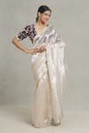 Buy_Pranay Baidya_Silver Tissue Embellished Sequin And Zari Lace Metallic Bordered Saree _Online_at_Aza_Fashions