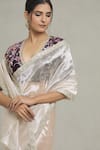 Shop_Pranay Baidya_Silver Tissue Embellished Sequin And Zari Lace Metallic Bordered Saree _Online_at_Aza_Fashions