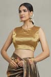 Pranay Baidya_Gold Tissue Plain Round Neck Metallic Blouse _Online_at_Aza_Fashions