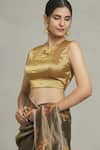 Pranay Baidya_Gold Tissue Plain Round Neck Metallic Blouse _at_Aza_Fashions