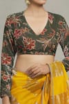 Buy_Pranay Baidya_Green Velvet Printed Floral Jaal V Neck Blouse _Online_at_Aza_Fashions