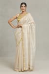 Shop_Pranay Baidya_Ivory Chanderi Woven Stripe Saree  _Online_at_Aza_Fashions