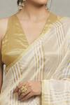 Pranay Baidya_Ivory Chanderi Woven Stripe Saree  _at_Aza_Fashions