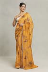 Pranay Baidya_Yellow Tissue Printed Florette Placement Saree  _at_Aza_Fashions