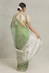Shop_Pranay Baidya_Green Tissue Embellished Lace Border Saree _at_Aza_Fashions