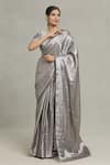 Pranay Baidya_Silver Brocade Woven Checkered Saree  _Online_at_Aza_Fashions