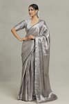 Shop_Pranay Baidya_Silver Brocade Woven Checkered Saree  _Online_at_Aza_Fashions