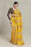 Pranay Baidya_Yellow Chanderi Woven Broad Stripe Saree  _Online_at_Aza_Fashions