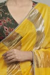 Shop_Pranay Baidya_Yellow Chanderi Woven Broad Stripe Saree  _Online_at_Aza_Fashions