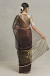 Shop_Pranay Baidya_Brown Tissue Embellished Lace Border Saree  _at_Aza_Fashions