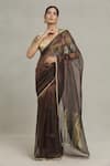 Buy_Pranay Baidya_Brown Tissue Embellished Lace Border Saree  _Online_at_Aza_Fashions