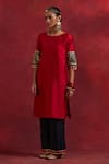 Buy_TIC_Red Raw Silk Embroidered Gota Round Jennifer Cuff Kurta _at_Aza_Fashions