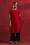 TIC_Red Raw Silk Embroidered Gota Round Jennifer Cuff Kurta _Online_at_Aza_Fashions