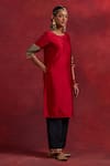 Buy_TIC_Red Raw Silk Embroidered Gota Round Jennifer Cuff Kurta _Online_at_Aza_Fashions