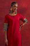 Shop_TIC_Red Raw Silk Embroidered Gota Round Jennifer Cuff Kurta _Online_at_Aza_Fashions