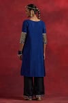 Shop_TIC_Blue Raw Silk Embroidered Gota Round Jennifer Cuff Straight Kurta _at_Aza_Fashions