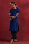 TIC_Blue Raw Silk Embroidered Gota Round Jennifer Cuff Straight Kurta _Online_at_Aza_Fashions