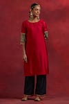 Buy_TIC_Red Raw Silk Embroidered Gota Round Jennifer Cuff Kurta And Palazzo Set _at_Aza_Fashions