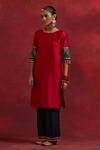 TIC_Red Raw Silk Embroidered Gota Round Jennifer Cuff Kurta And Palazzo Set _Online_at_Aza_Fashions