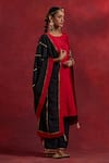 TIC_Red Raw Silk Embroidered Gota Round Jennifer Cuff Kurta Palazzo Set _Online_at_Aza_Fashions