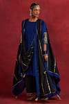 Buy_TIC_Blue Raw Silk Embroidered Gota Round Jennifer Cuff Straight Kurta Palazzo Set _at_Aza_Fashions