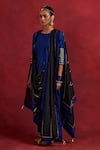 TIC_Blue Raw Silk Embroidered Gota Round Jennifer Cuff Straight Kurta Palazzo Set _at_Aza_Fashions