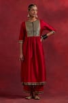 TIC_Red Raw Silk Embroidered Gota Round Gauhar Anarkali _Online_at_Aza_Fashions