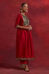 Buy_TIC_Red Raw Silk Embroidered Gota Round Gauhar Anarkali _Online_at_Aza_Fashions