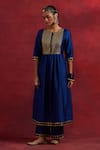 Buy_TIC_Blue Raw Silk Embroidered Gota Round Gauhar Anarkali _at_Aza_Fashions