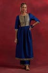 TIC_Blue Raw Silk Embroidered Gota Round Gauhar Anarkali _Online_at_Aza_Fashions