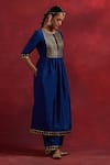 Buy_TIC_Blue Raw Silk Embroidered Gota Round Gauhar Anarkali _Online_at_Aza_Fashions