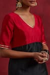 Shop_TIC_Red Raw Silk Embroidered Gota V Neck Sadhna Kurta _Online_at_Aza_Fashions