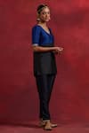 Buy_TIC_Blue Raw Silk Colourblock Gota Work V-neck Sadhna Block Kurta Pant Set _Online_at_Aza_Fashions