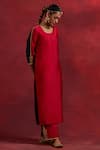 TIC_Red Raw Silk Colourblock Gota Work Round Block Kurta _Online_at_Aza_Fashions