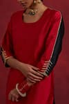 Shop_TIC_Red Raw Silk Colourblock Gota Work Round Block Kurta _Online_at_Aza_Fashions