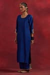 Buy_TIC_Blue Raw Silk Colourblock Gota Work Round Block Kurta _at_Aza_Fashions